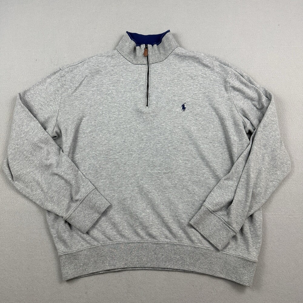 Polo Golf Ralph Lauren Sweater Men Large Gray 1/4 Zip Pullover Knit Pony *